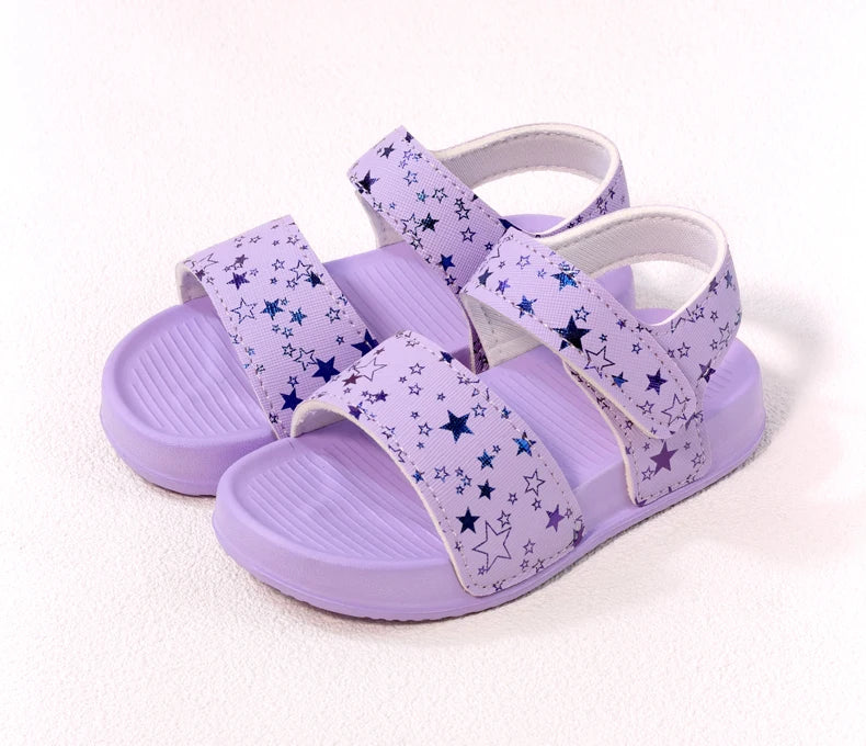 Girls' Shiny Star Outdoor Sandals Summer Printed Soft-Soled Non-slip Slippers Open-Toe Durable Baby Beach Shoes