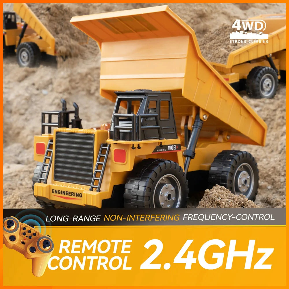 2025 New 4WD Remote Control RC Alloy Dump Truck Car Engineering Vehicle Radio Control Remote Control Car Toys Children's Gifts