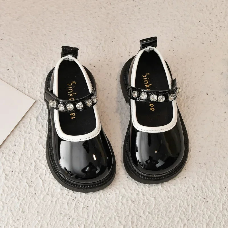 Girls Performance Shoes Round Toes Glossy 2025 Spring Autumn Kids Leather Shoes Pu Soft Sole Girls Flat Shoes Non-slip Ins Trend
