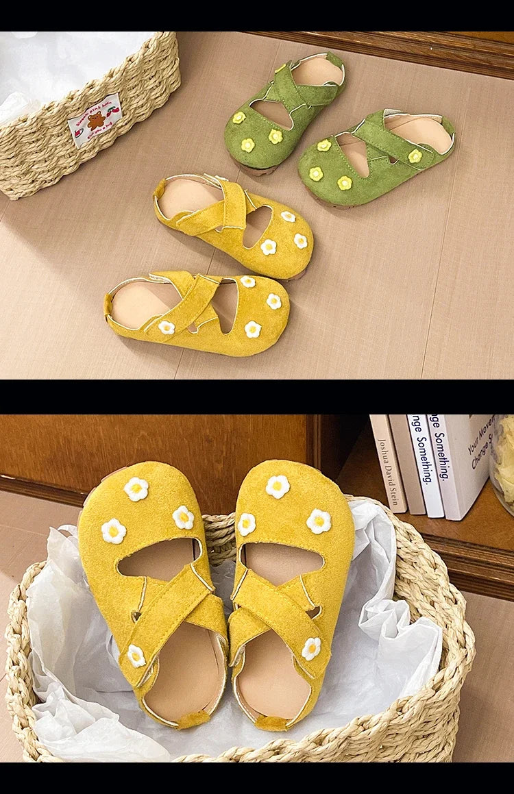 Girls Outdoor Shoes with Sweet Flowers Kids Princess Shoes