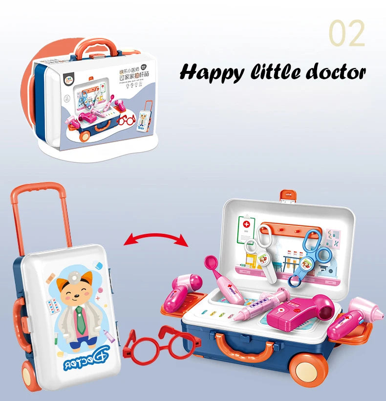 Children's Simulation Play House Kitchen Toys Girls Beauty Portable Tools Utensils Tableware Trolley Case Doctors Medical Kit
