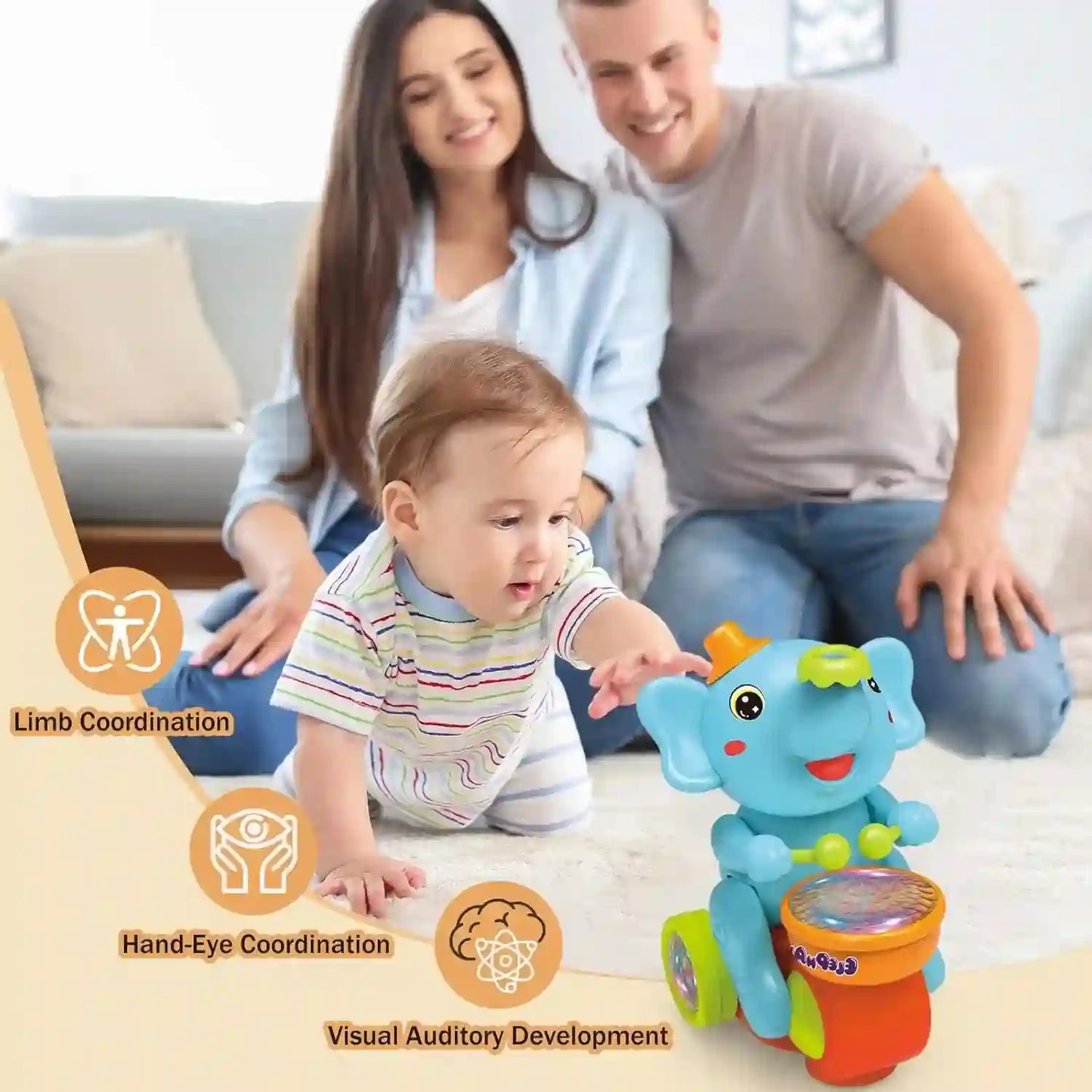 Baby Crawling Toy - Electronic Walking Elephant Drummer
