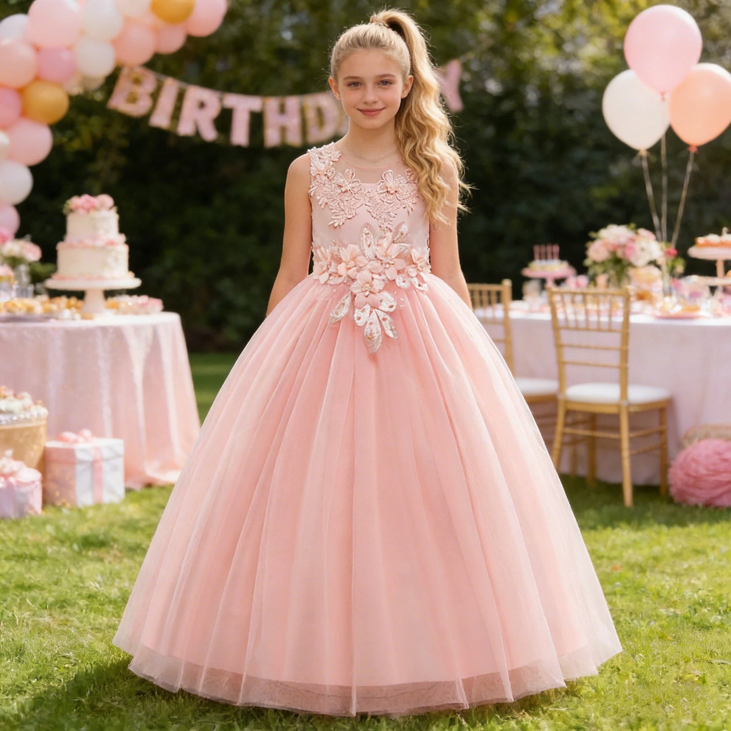 Elegant White Bridemaid Flower Girls Party Dress