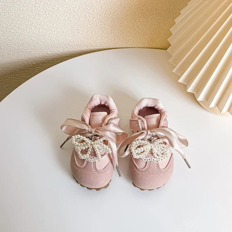 Children Casual Shoes Girls 2025 Spring Autumn New Fashion Korean Style Soft Bottom Anti-slippery Princess Lace Baby Shoes