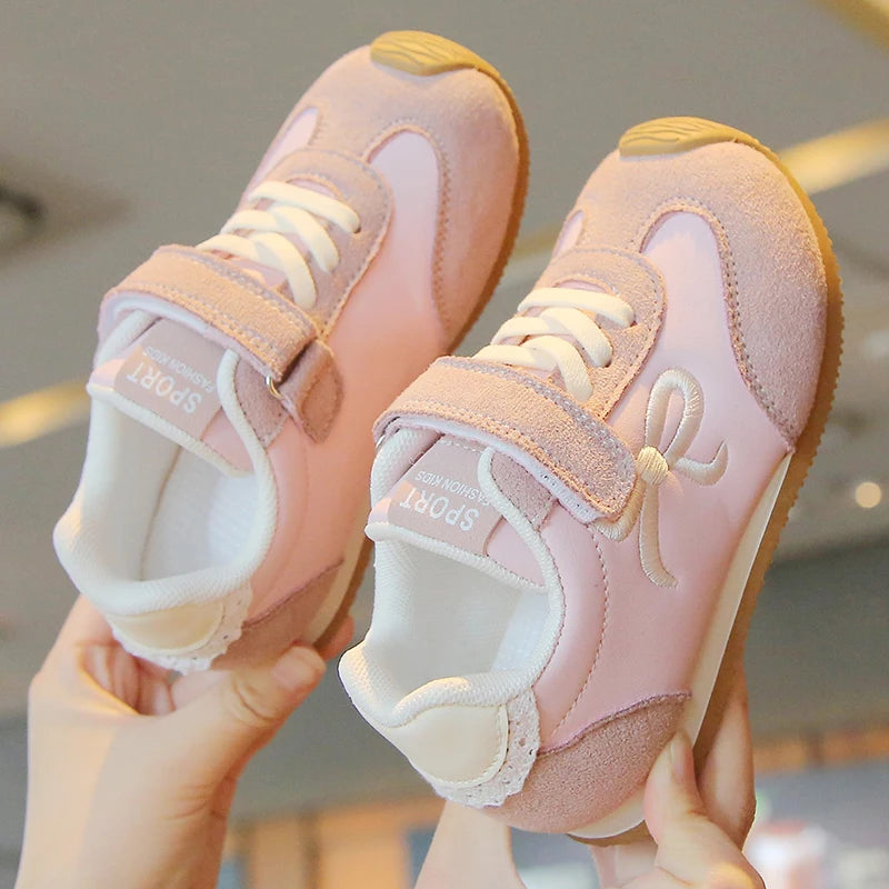 Kids'Casual Shoes Sneakers PU Leather Cutout Spring Shoes For Girls Anti-slip Soft Bottom Pink Off-white Shoes Size 21-32
