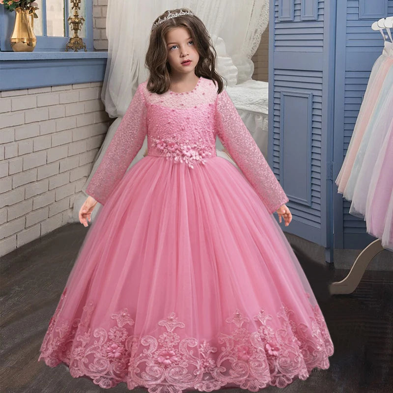 New Girl Wedding Dress White Long Lace Princess Dress
