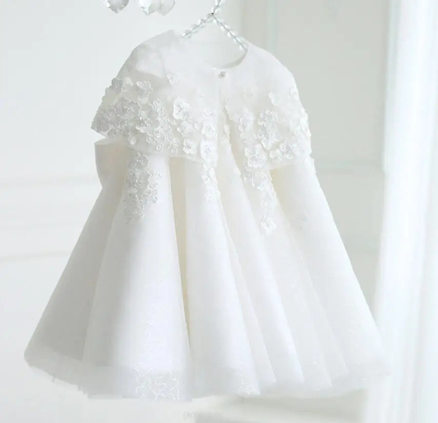 1st Birthday Baby Girl Dress White Lace Princess Wedding Party Dresses For Girl Tulle Flower Baby Baptism Christening Ball Gowns