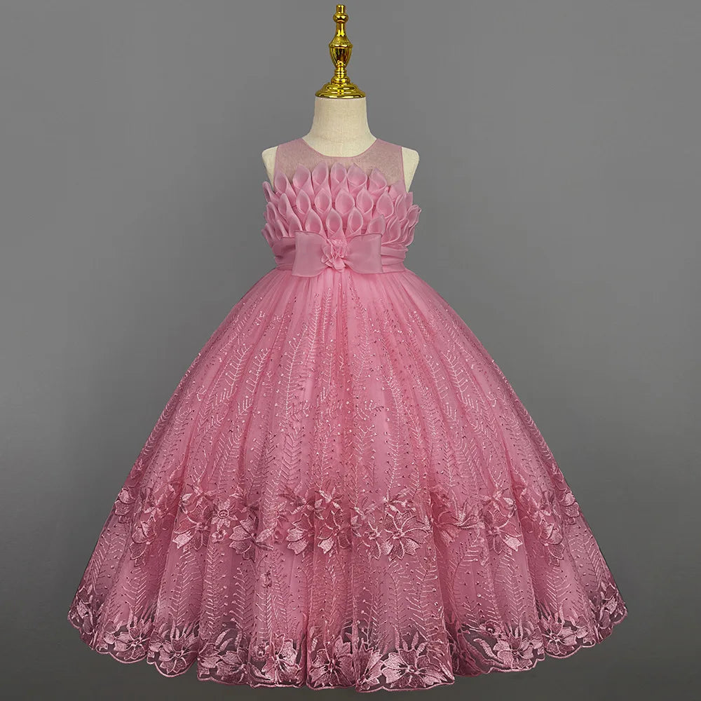 Teenager Girl Long Elegant Dress for Young Girls Flower Girl Princess Dresses Wedding pink Formal Clothes From 4 to12 Years