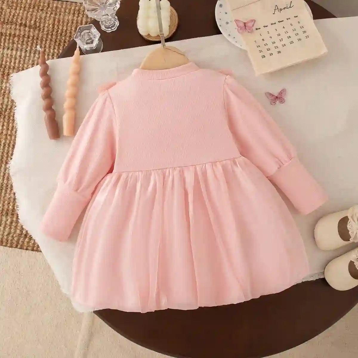 Lia Baby Girl Dress Spring/Fall Bow-Tie Tulle Long-Sleeve Dress
