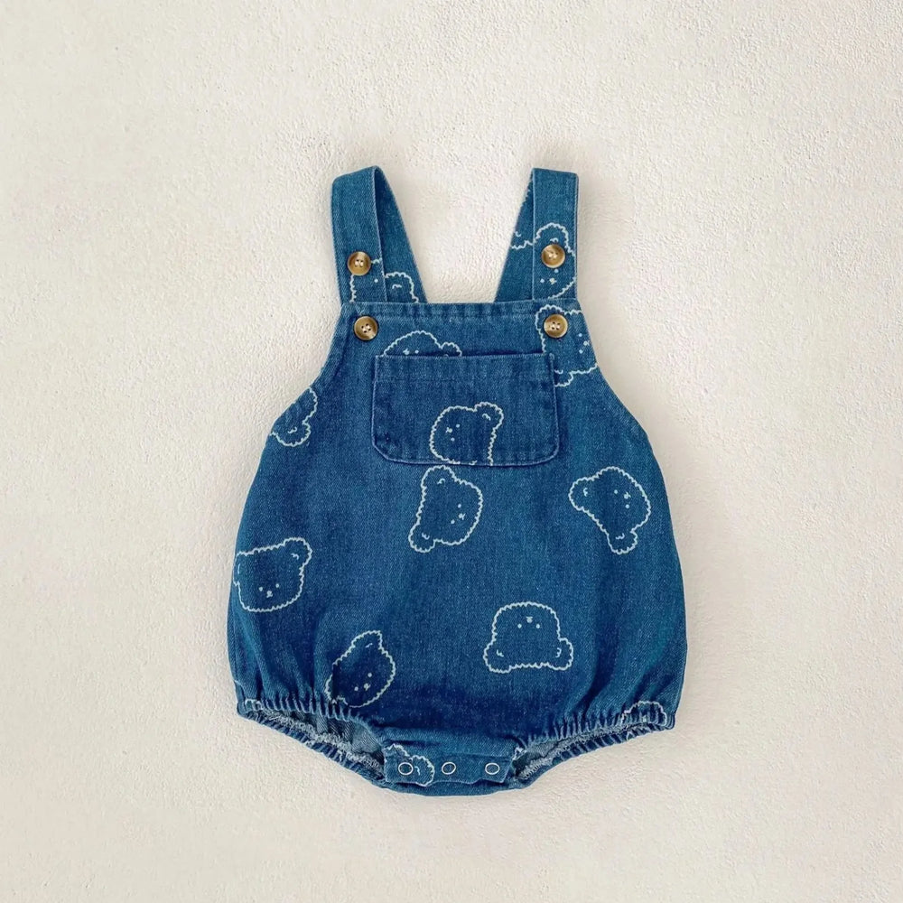 Denim Bear Printed Romper