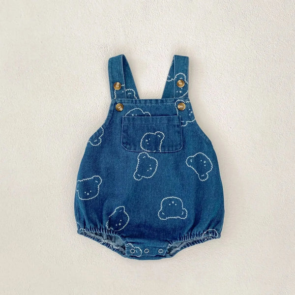 Denim Bear Printed Romper