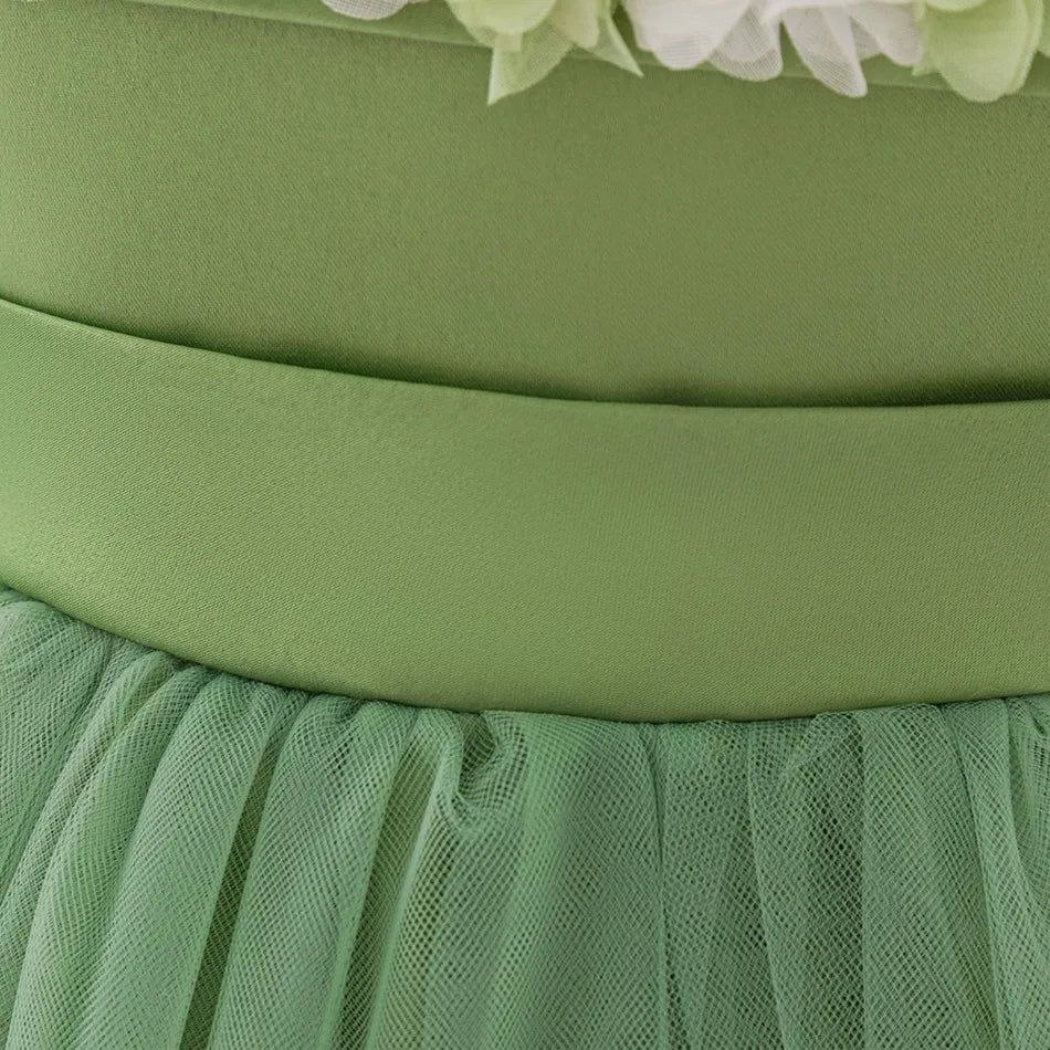New Baby Girls 1st Princess Dress Infant Three-dimensional Flower One-word Shoulder Mesh Dress Baby Girl Performance Dress ASQ03