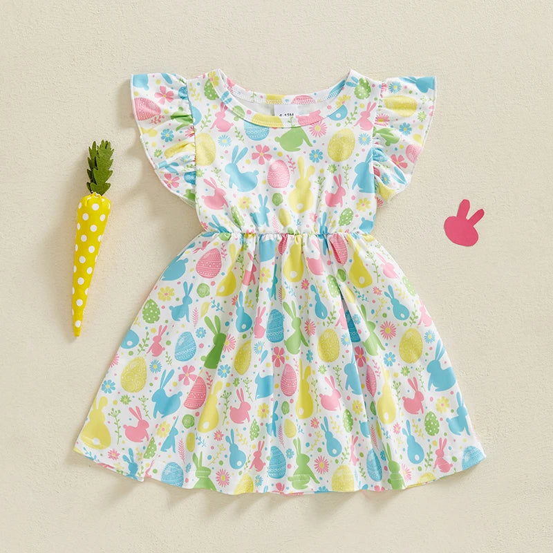 Tess Toddler Girl Easter Dress with Floral Bunny Print