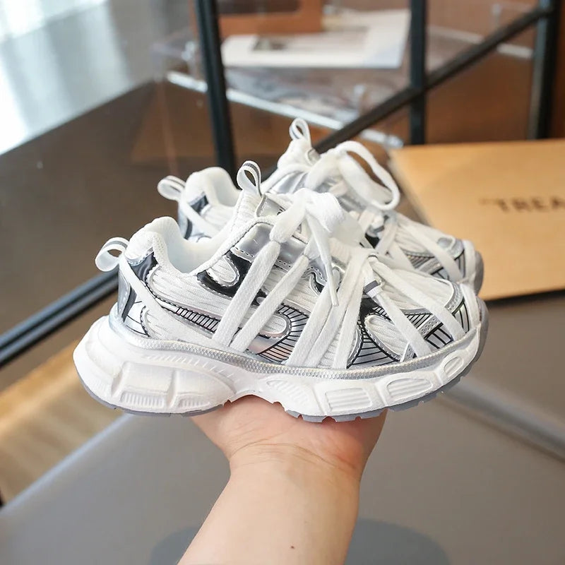 Kids Shoes for Boy School Black Beige Versatile Sports Shoes for Girls Fashion Causal Patchwork Children Mesh Chunky Sneakers