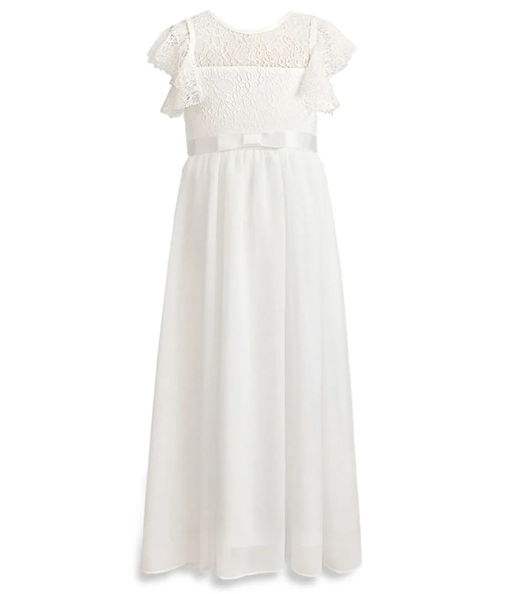 HETISO Chiffon Flower Girl Dresses Hollow Lace Kids Weddings Bridesmaid Dress