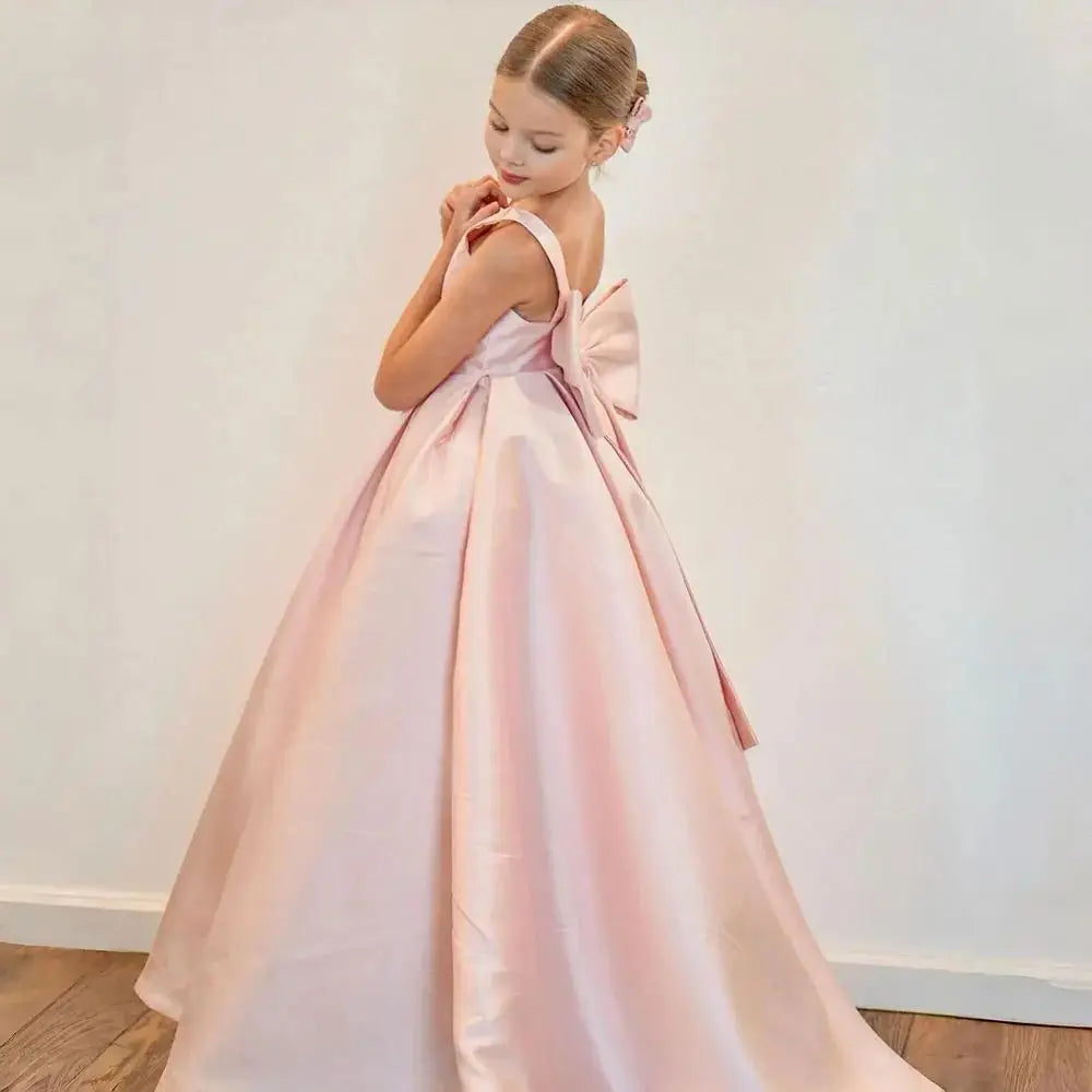 Girl Long Dress Girl Princess Wedding Dresses Big Bow Lace Puffy Teenage Wedding Princess Dress