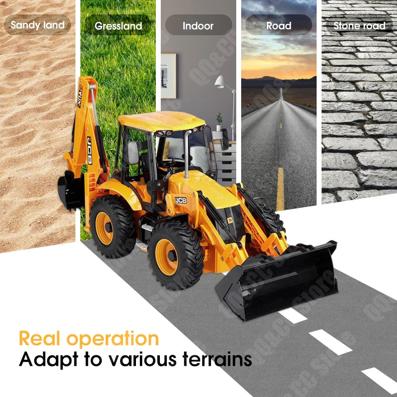 DOUBLE E  RC Backhoe Loader E589 1:20 Excavator Remote Control Car Engineering Vehicle Truck Model Bulldozer Trailer Toy for Boy