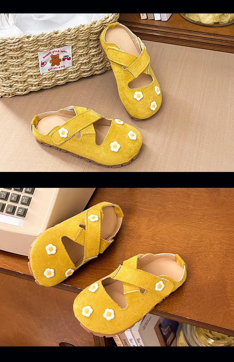 Girls Outdoor Shoes with Sweet Flowers Kids Princess Shoes