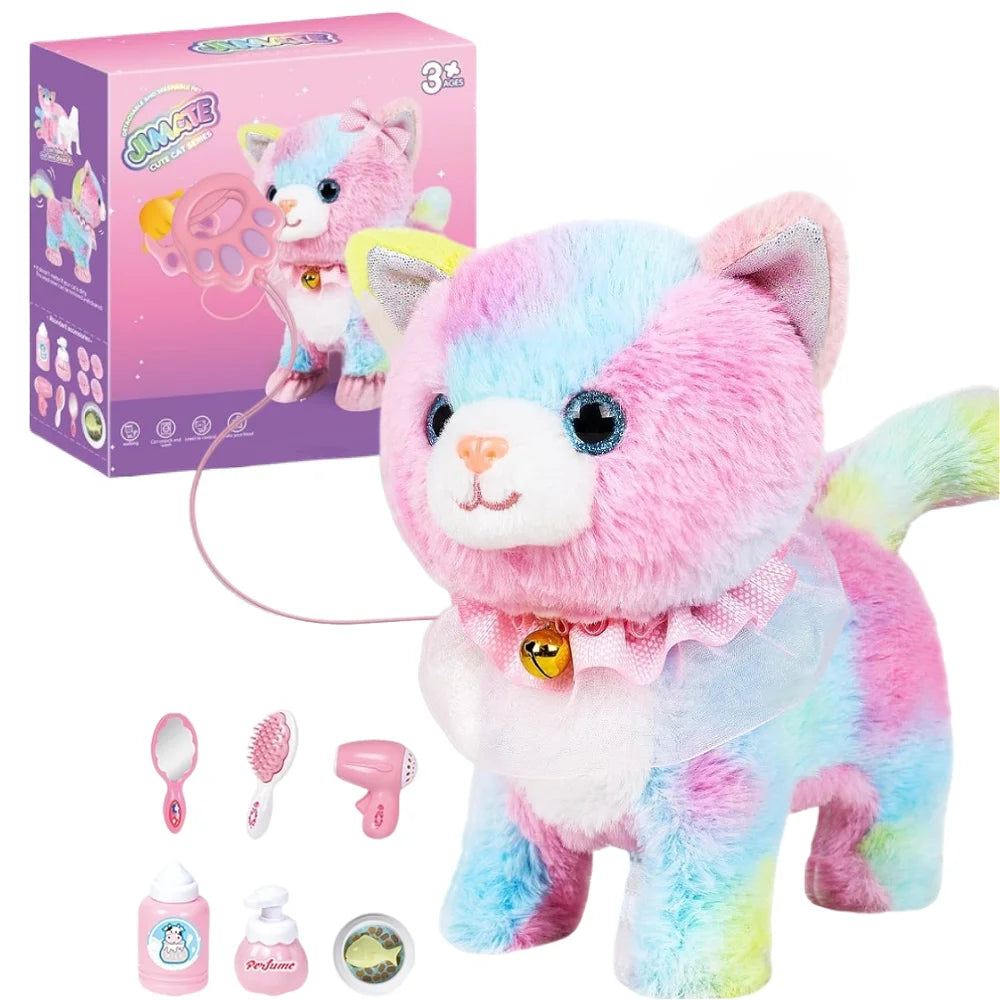 Interactive Electronic Plush Toy, Walking and Barking Robot Colorful Cat Plush