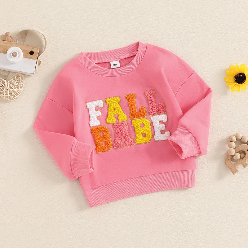Girls Fall Babe Long Sleeve Embroidery Letters Fall Crewneck Top