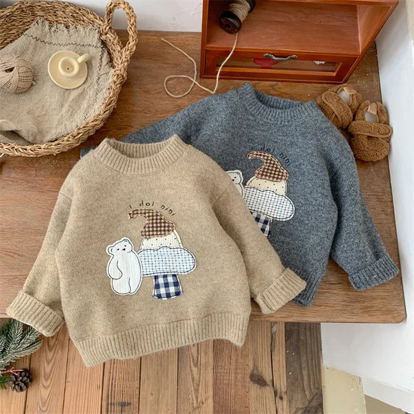 Josias Plus Velvet Knitted Cartoon Bear Sweater