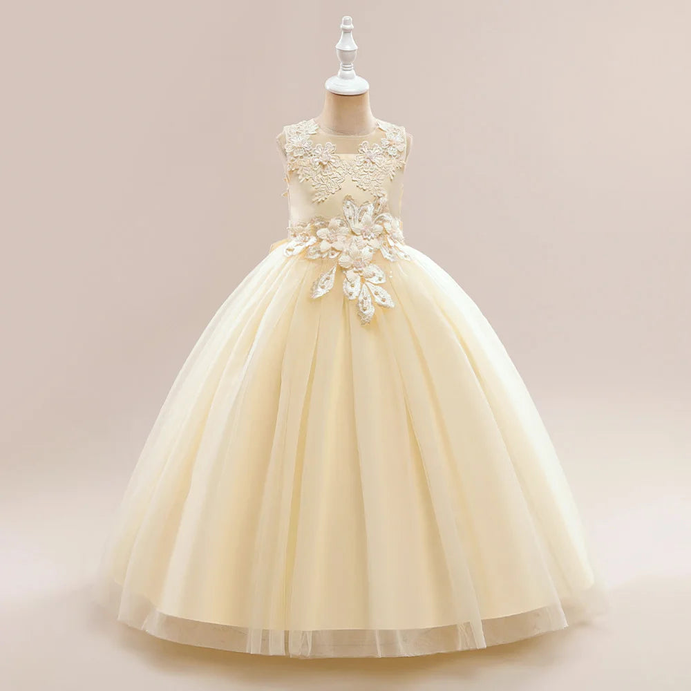 Elegant White Bridemaid Flower Girls Party Dress