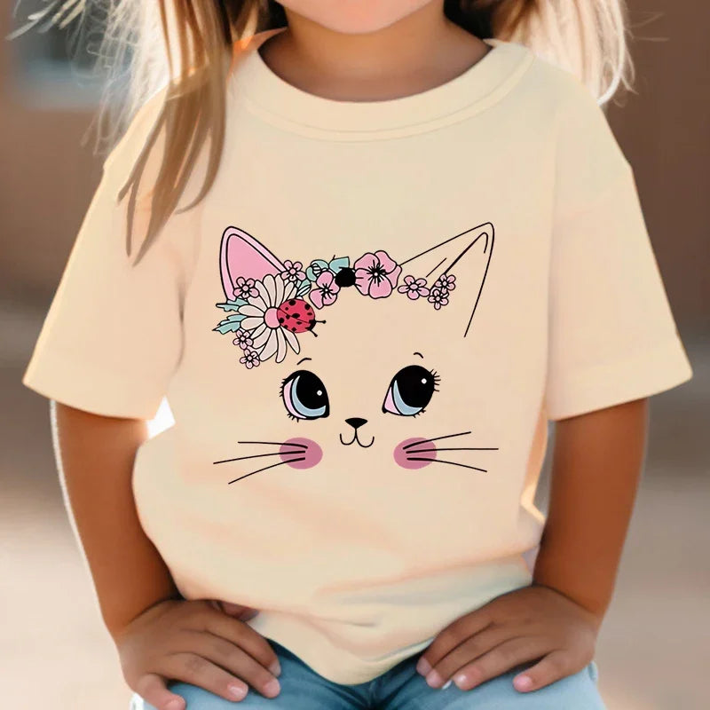 Lucía Summer Kids Flower Cat Graphic Girls Floral Kitty Tops - GuGuTon baby store - Baby Fashion - Toddlers Outfits - Babies Outfits - Toddler Clothes - Kids Clothing - Newborn Clothes - Newborn Wear - Kids Wear - Trending Clothes - Trending Outfits - Fall Fashion - Winter Fashion - Girls Clothes - Boys Clothes - Babies Wear - Kids Accessories - KidsWear - Summer Clothes - Summer Fashion - Summer Trend - Falls Sweaters - Tops - Bottom - Jeans - Blouse - Dresses - Newborn Dresses - Toys