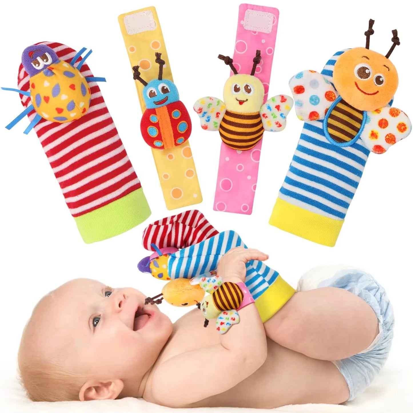 Baby Wrist Rattles Socks Newborn Animal Socks Infants Foot Finder 0-12 Months