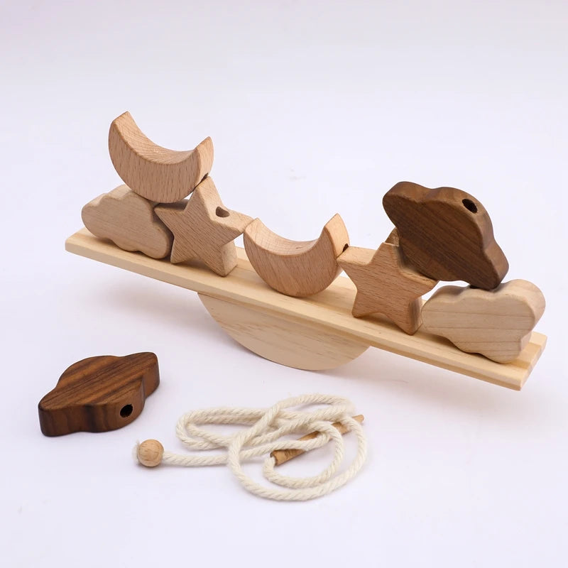 Montessori Sensory Toys  Stacking Toys For Baby Forest Houses Replica Wooden Forest Blocks
