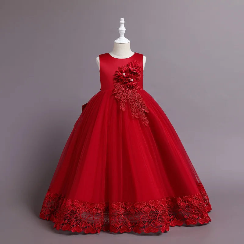 Teen Long Flower Bridesmaid Dresses For Girls Children Wedding Prom Gown Girl
