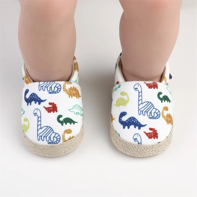 Baby Boy Girl Shoes Dinosaur Print Closed Toe Walking Shoes
