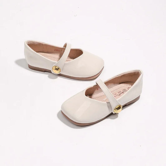 2025 Girl's Leather Shoes Square Toe Elegant Shallow Kids Mary Janes Flat Sole Comfy Children Single Shoes