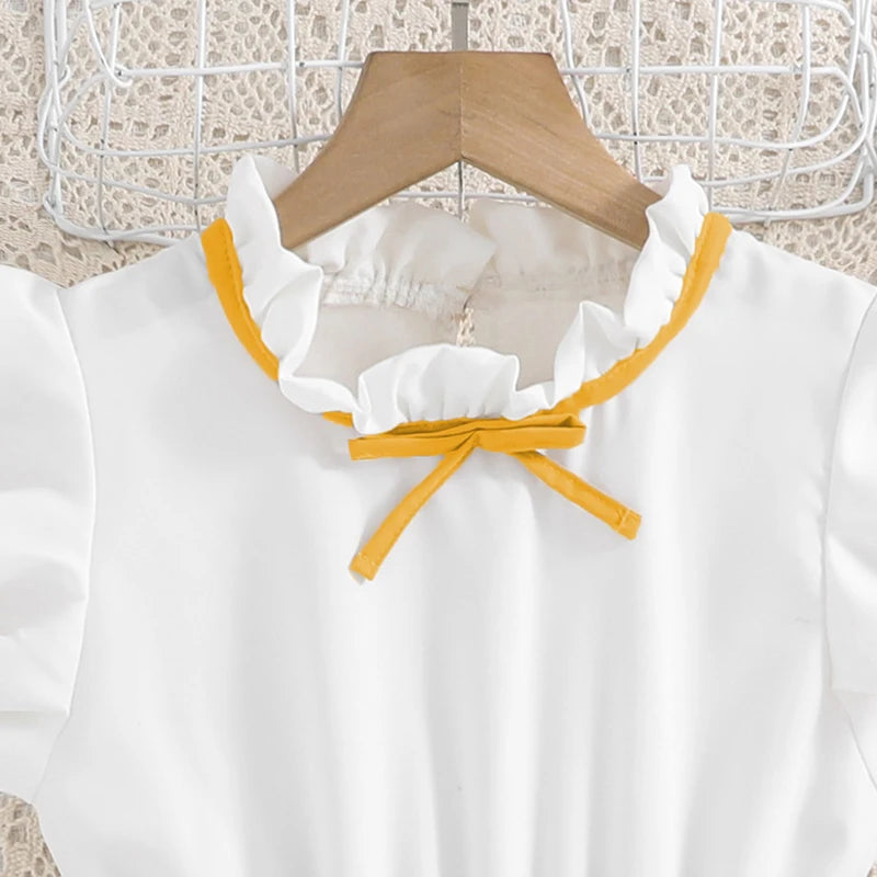 Emma Kids Dress for Girls with Pleated Skirt and Bow Tie