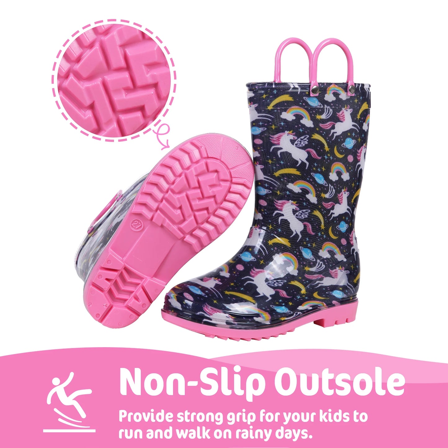 Jaden Evshine  Kids Rain Boots - Fun Dinosaur Unicorn Design