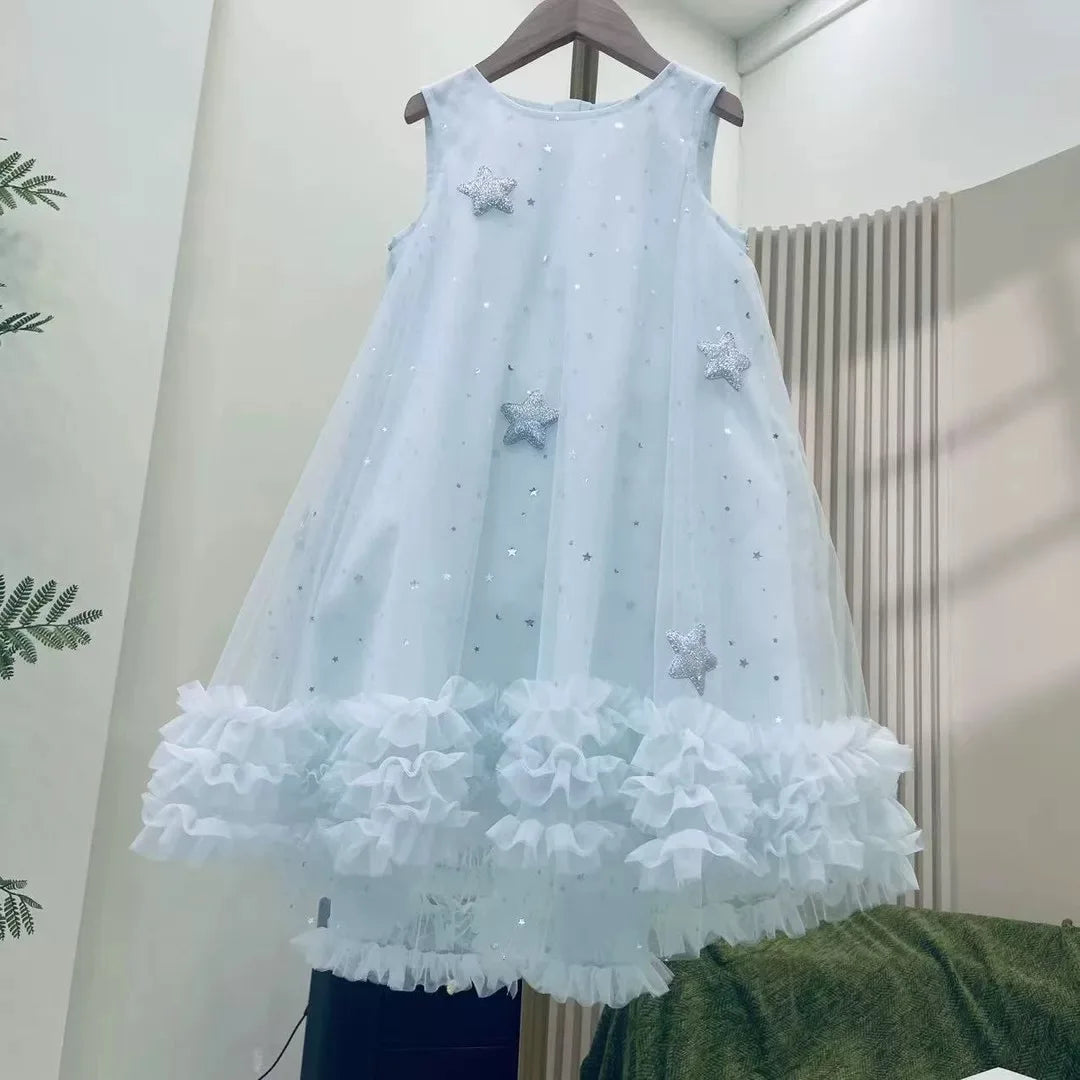 Teen Girl Clothes 2025 New White Summer Girls Princess Dress with Wings Kids Party Gown Flower Girl Birthday Outfit Vestido