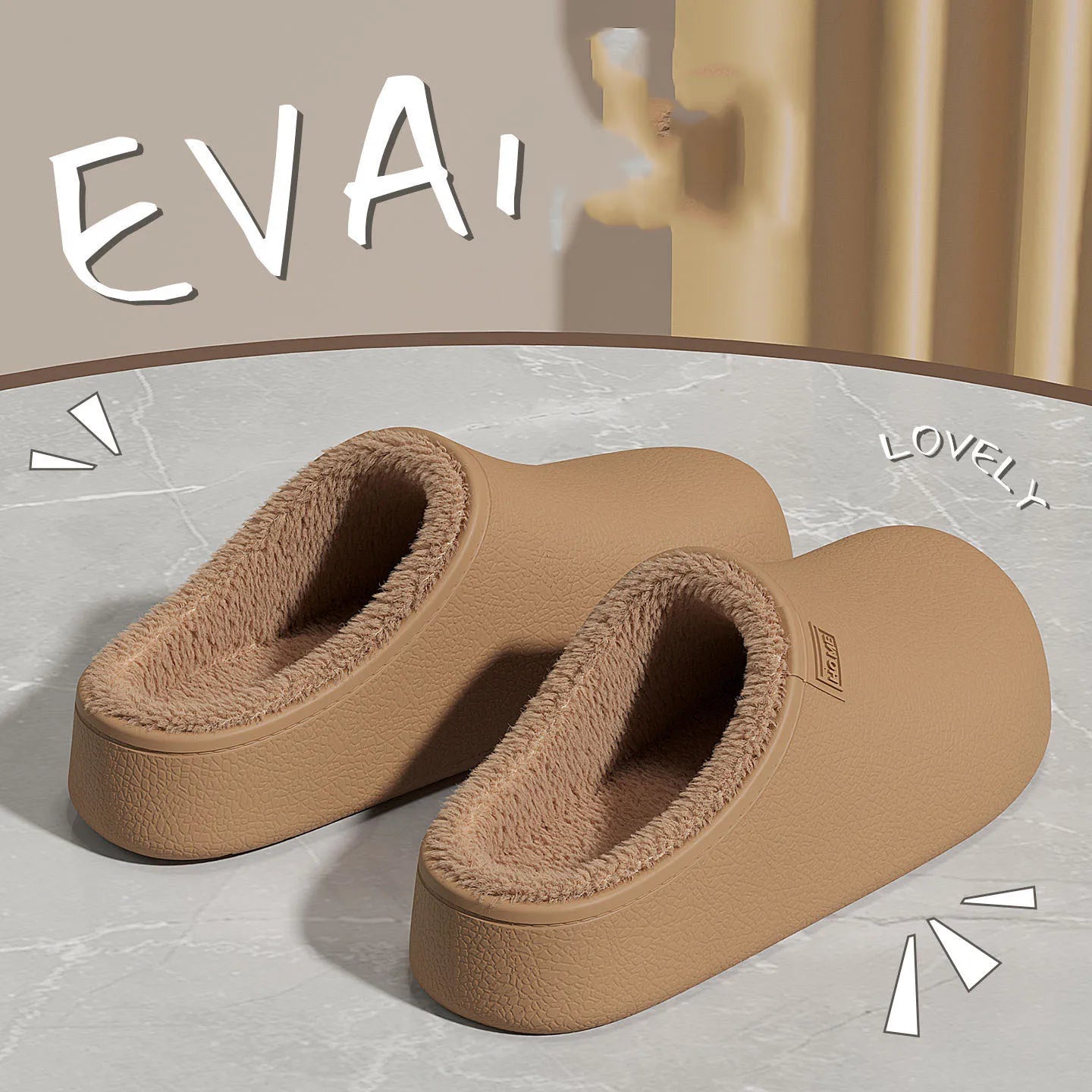 EVA waterproof slippers for autumn and winter, warm and non slip thick soled slippers