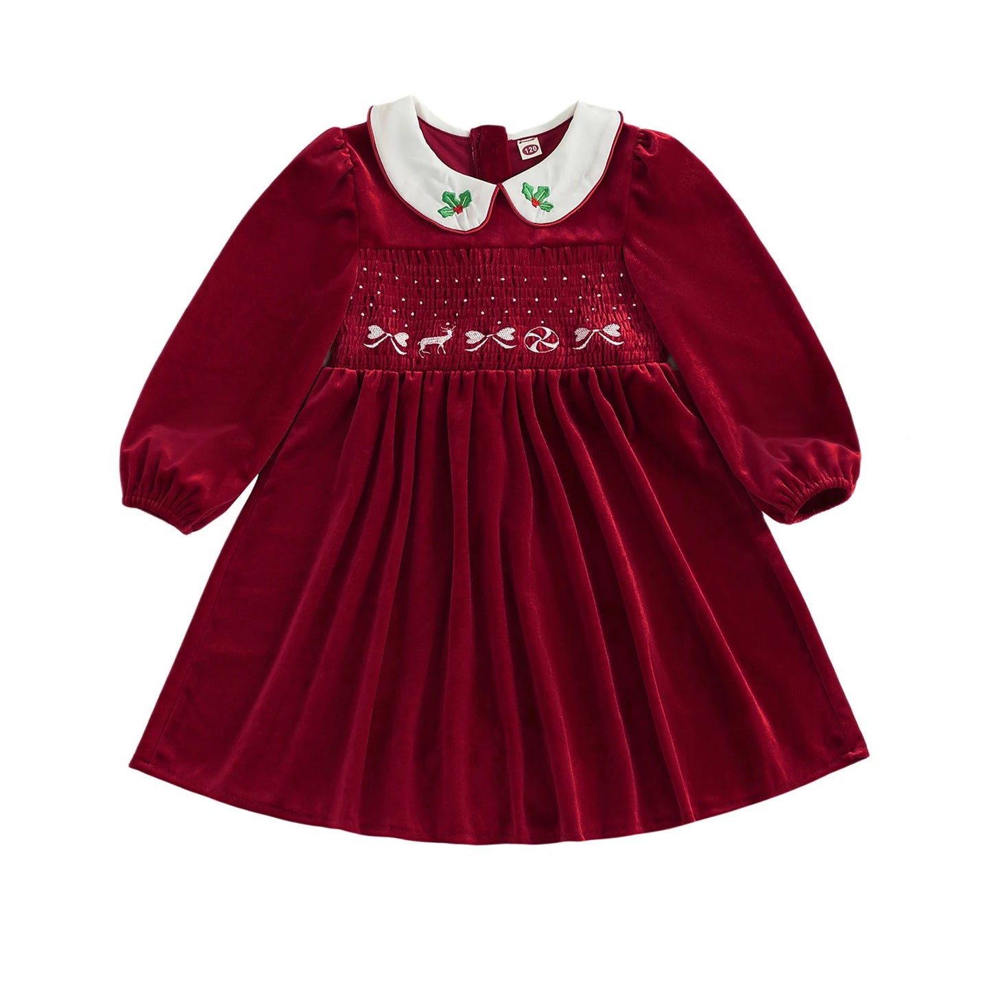Toddler Red Plaid Christmas Dress with Bow and Reindeer Embroidery