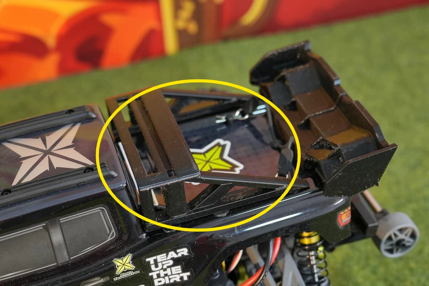 RLAARLO Omni Terminator 1/10 RC Monster Truck Roll Cage & Wing Spoiler, Soft TPU Body Protection No-Drill Upgrade OP Parts