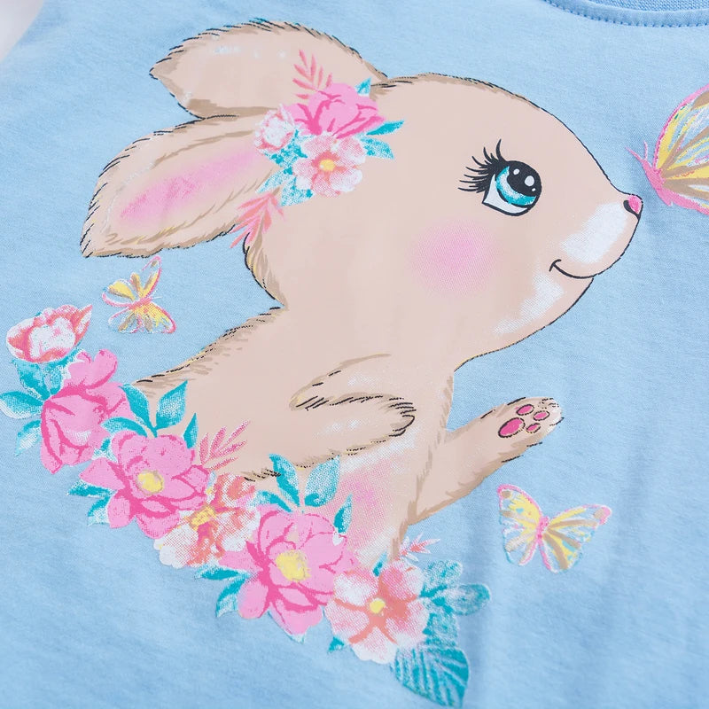 Nerea Lovely Rabbit Print Baby Girls Tees Summer Toddler