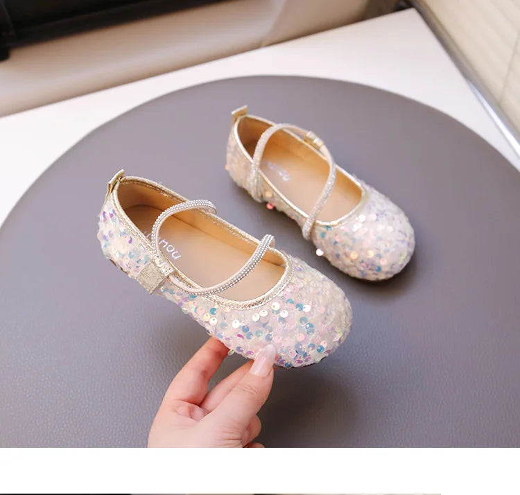 Fashion Girl Shoe 2025autumn New Sequined Princess Shoe Sweet Girl Party Dresses Soft Sole Kid Shoes Women Shoes Designer Shoes