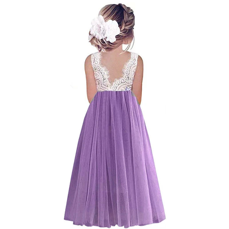 Princess Party Lace Flower Girl Dress Baby Kids Summer Wedding Birthday Dress
