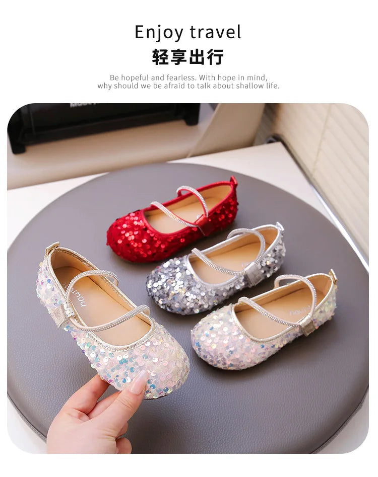 Fashion Girl Shoe 2025autumn New Sequined Princess Shoe Sweet Girl Party Dresses Soft Sole Kid Shoes Women Shoes Designer Shoes