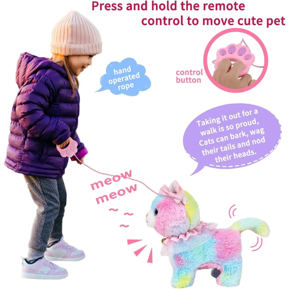 Interactive Electronic Plush Toy, Walking and Barking Robot Colorful Cat Plush