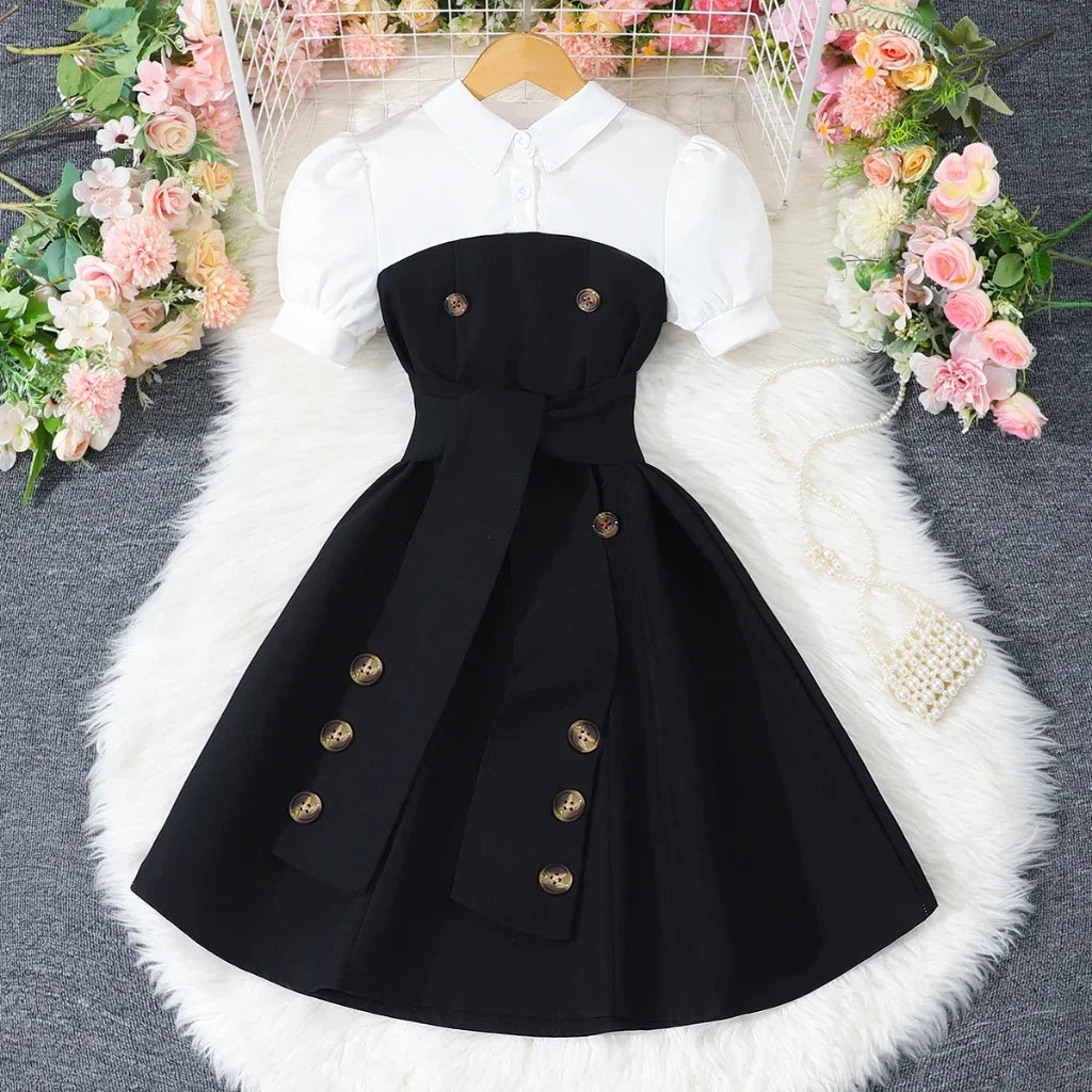2025 Vintage Elegant Kids Girl Dress Summer Short Sleeves Graduation  Dress