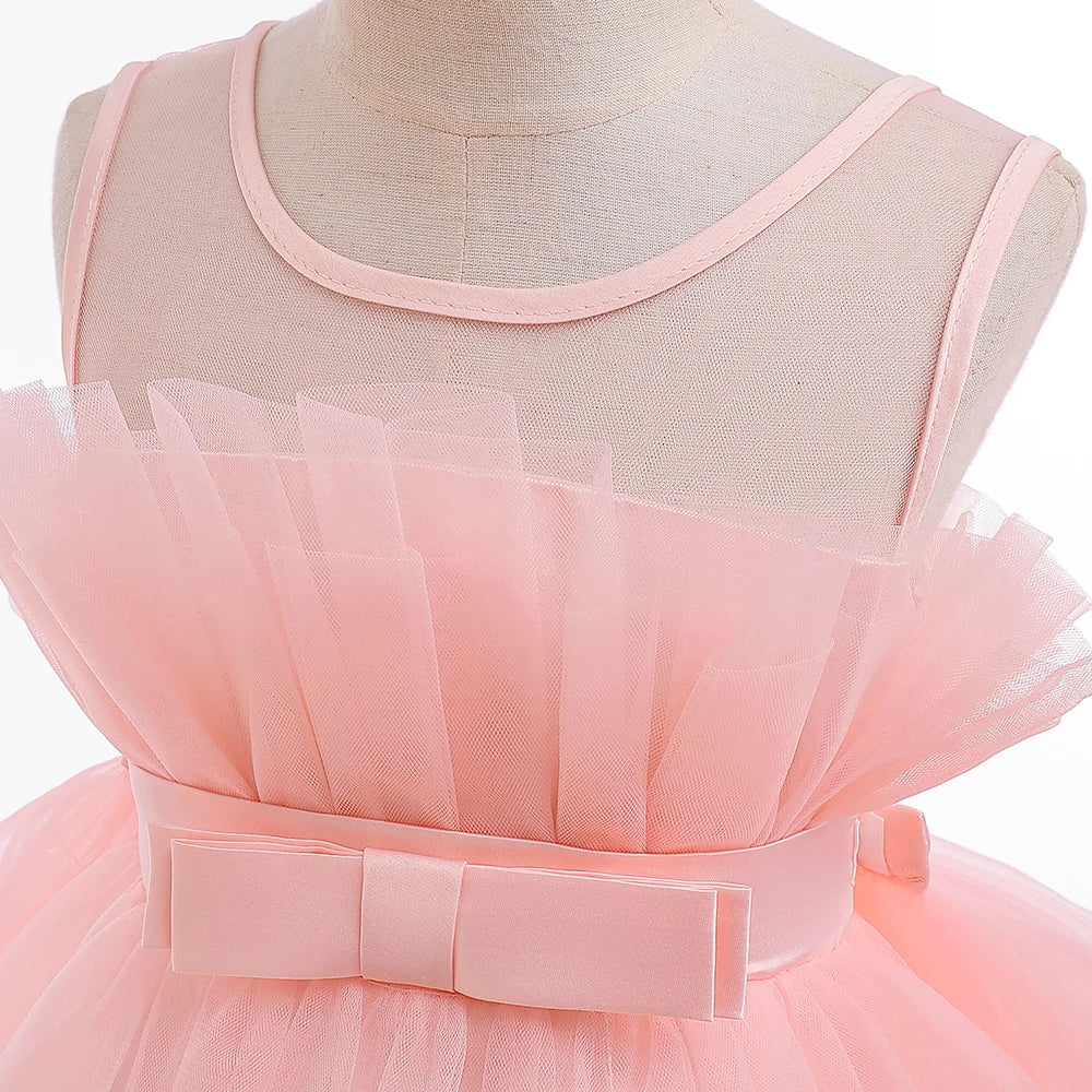 Summer Baptism Bridesmaids Party Baby Girls Dresses Tulle Trailing Wedding Birthday Princess Dress