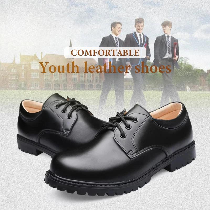 Soft Bottom School Shoes for Boys Middle School Student British Black