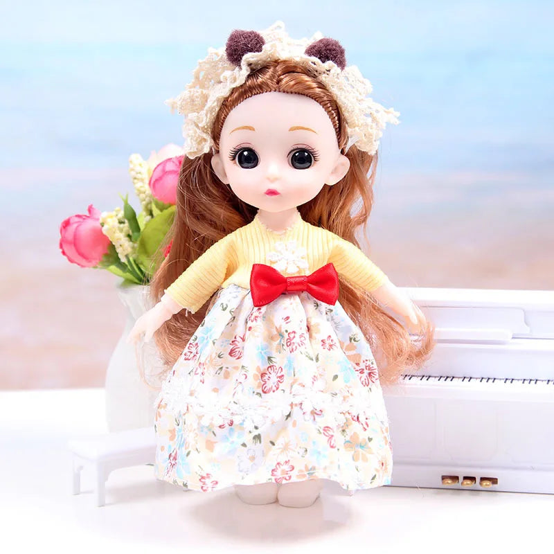 17CM Movable Joint Doll Girl Dress Up Dollhouse Makeup DIY Toys Cute Safety Baby 3D Doll Babies Toddler Princess Beautiful Gift