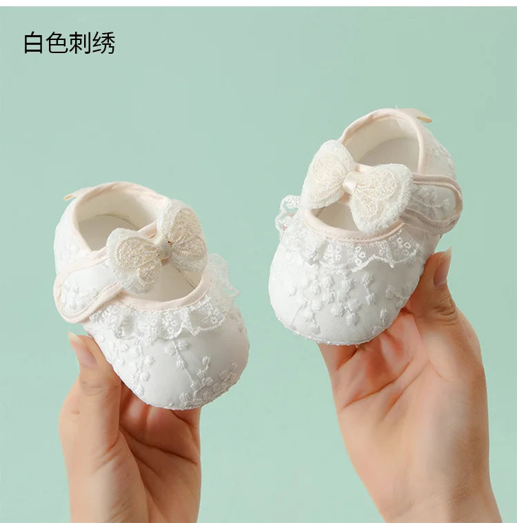 Spring and Summer Baby Toddler Shoes Newborn Baby Girl Princess Shoes 0-2 Years Old  Lace Infant Soft Sole Cute First Walkers