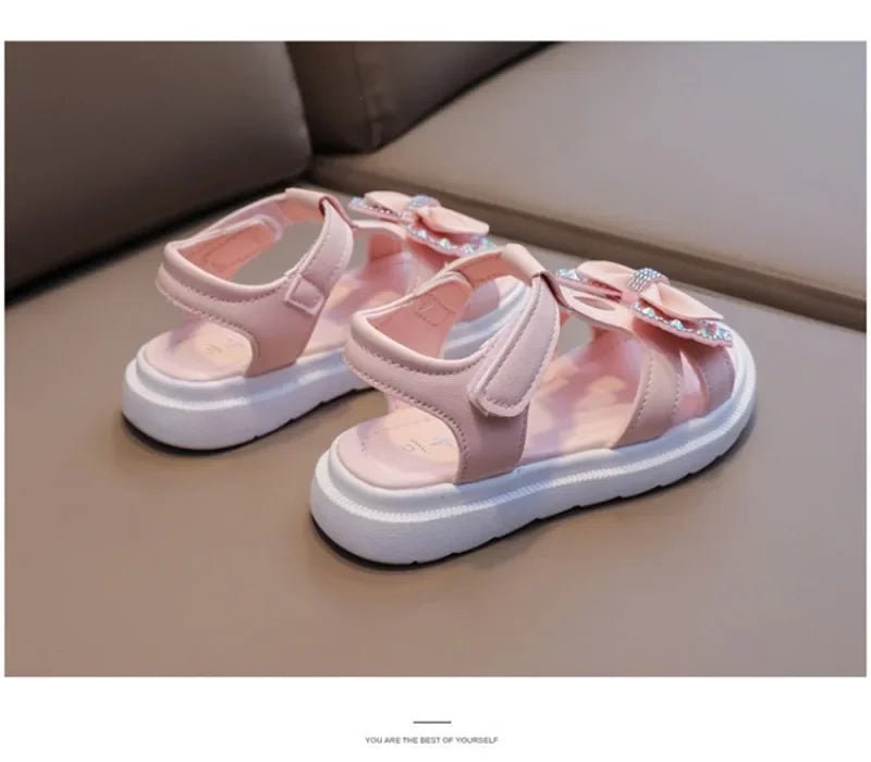 Girls Sandals Kids Soft Soles Casual Princess Shoes New Water Diamond Beach Shoes Bow Shaped Girl Sandals