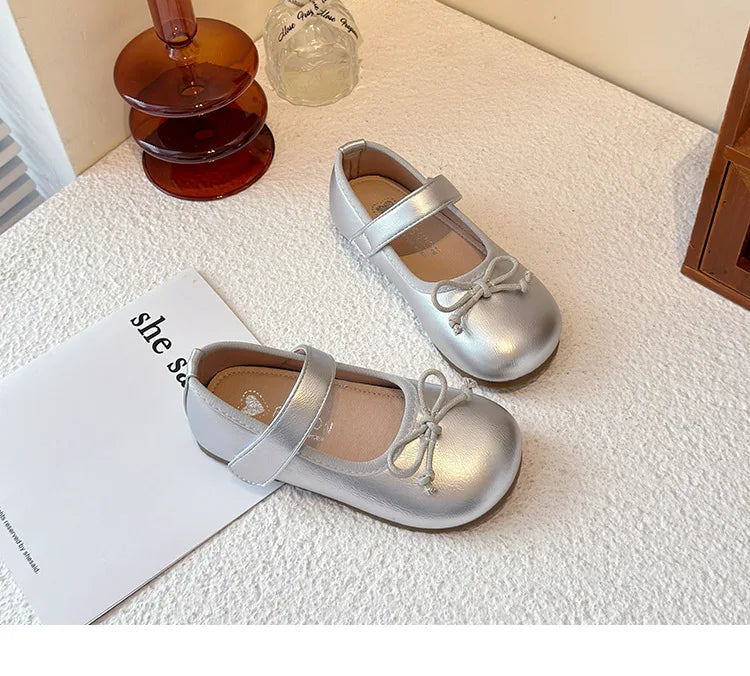 Girls' Princess Shoes Spring  Autumn New Fashion Bow PU Leather Loafer Non-slip School Student Loafer Flats